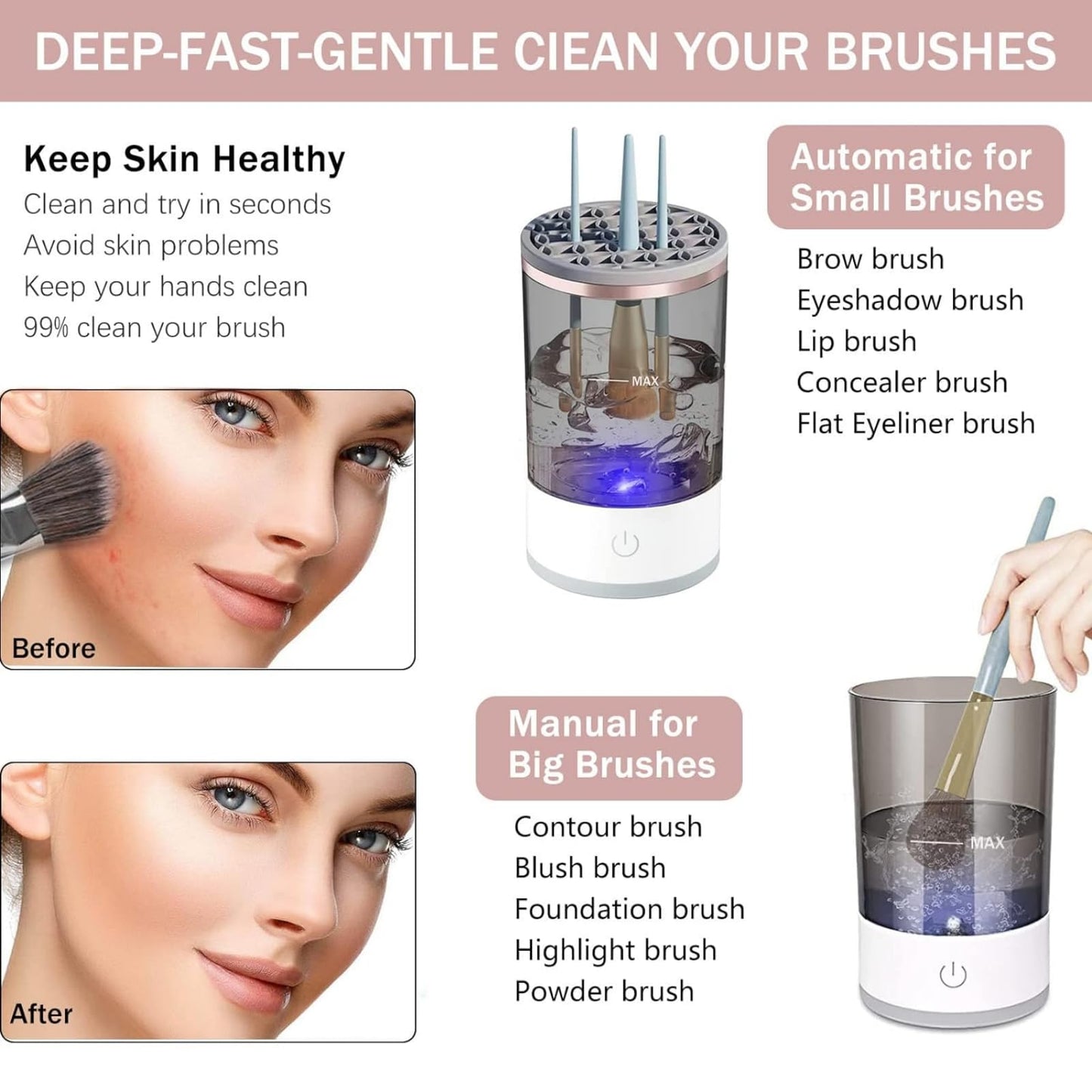 Electric Makeup Brush Cleaner, Cosmetic Brush Cleaner, Automatic Spinning Makeup Brush Cleaner Deep Cleaning