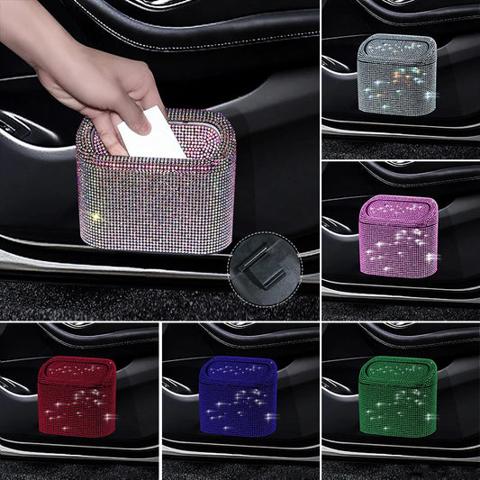 Artificial Diamond-Studded Car Trash Can