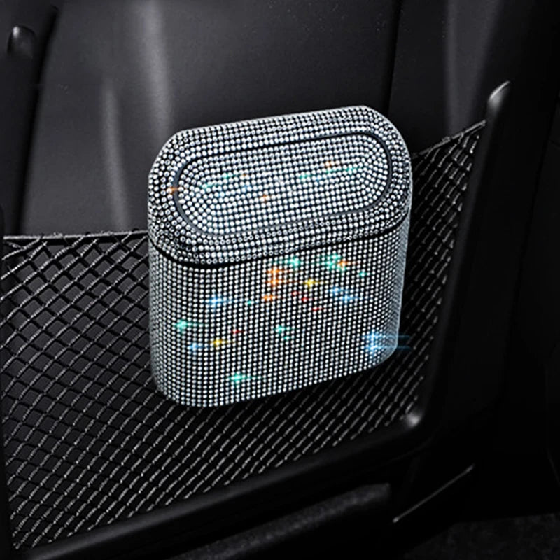 Artificial Diamond-Studded Car Trash Can