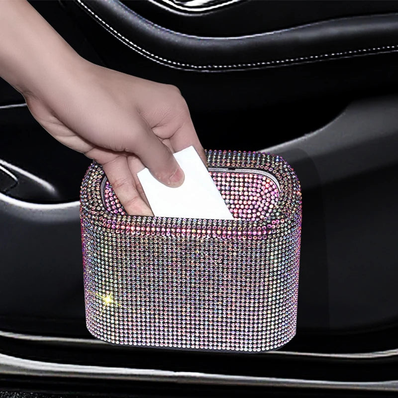 Artificial Diamond-Studded Car Trash Can