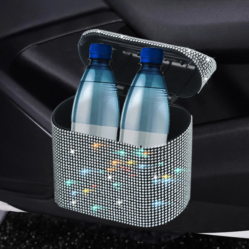 Artificial Diamond-Studded Car Trash Can