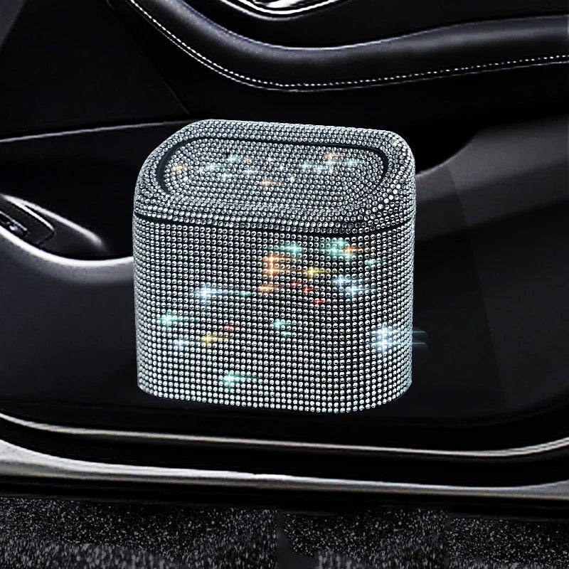 Artificial Diamond-Studded Car Trash Can