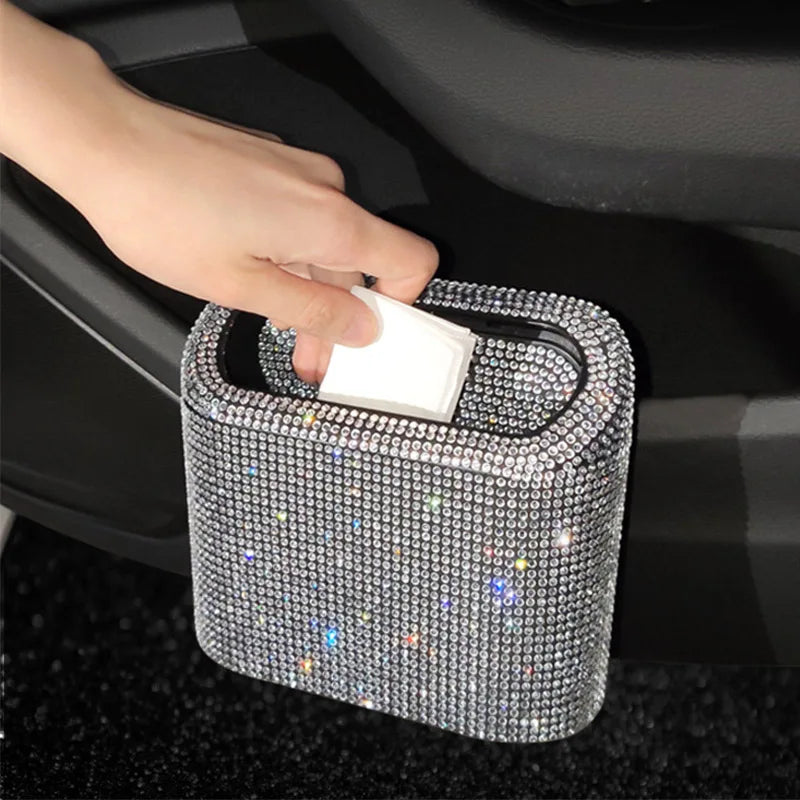 Artificial Diamond-Studded Car Trash Can