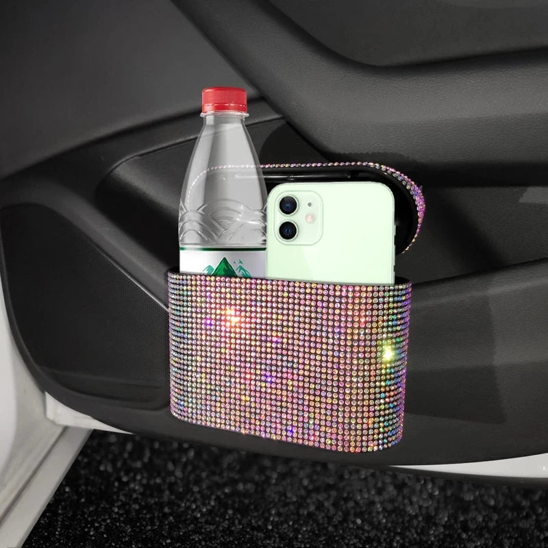 Artificial Diamond-Studded Car Trash Can